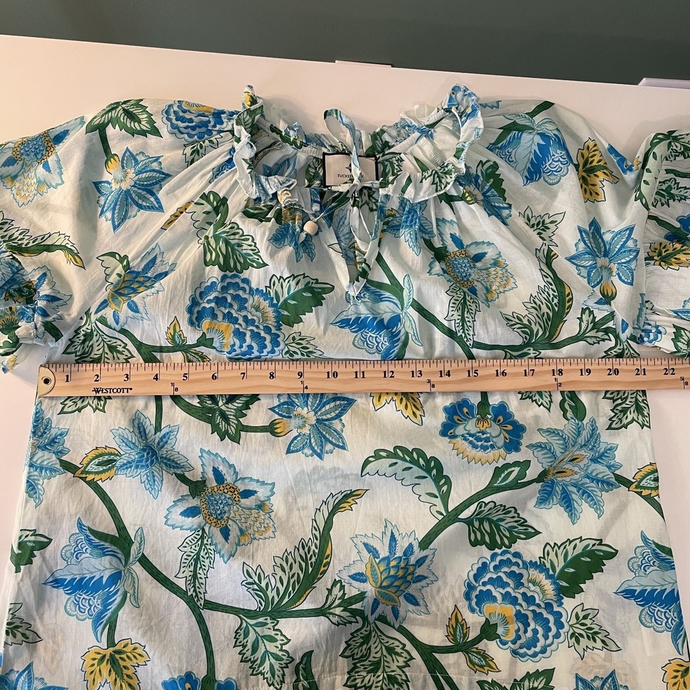 Tuckernuck Cassis Puff Sleeve Floral Blouse Size S Cotton Ruffles Boho Preppy - Picture 11 of 12